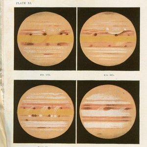 1920 Original Antique Print   Antique Astronomy Print   Jupiter print over a few months 1897    Celestial Art   Robert Ball Astronomy