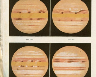 1920 Original Antique Print   Antique Astronomy Print   Jupiter print over a few months 1897    Celestial Art   Robert Ball Astronomy