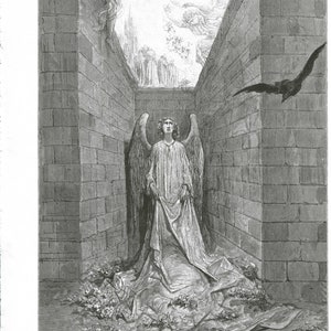 Gustave Dore Engraving – The Raven   Dore Print   Edgar Allan Poe   Book Illustration – Metal Engraving  Gothic Art   Gustave Dore Print