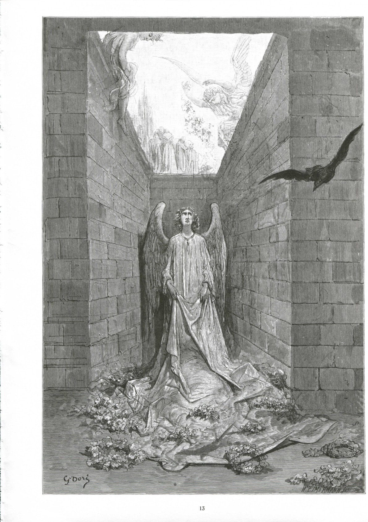 Gustave Dore Engraving the Raven Dore Print Edgar Allan Poe Book