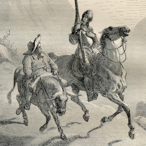 1866 Antique Gustave Dore 1st Edition Engraving Dore Print Book Illustration  Engraving Gothic Art Print &quot;Don Quixote Rides Out &quot;- 9