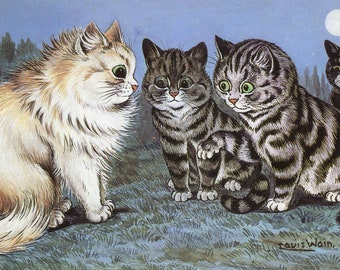 Louis Wain   Cat Print   Cat Art   Wain Cat   Gang of cats   Louis Wain Cat - Amusing Cat Print - Mischievous cats