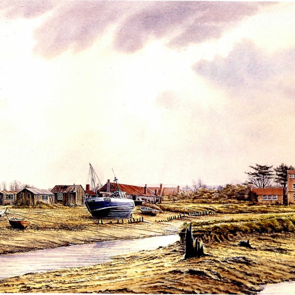 Mick Bensley Original Vintage Print of Norfolk Dated 1990   Brancaster Staithe by marine and landscape artist Mick Bensley   7