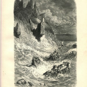 Gustave Dore Engraving   Sinbads Ship Stranding   Dore Print   Book Illustration   1880   Metal Engraving - Gothic Art Print - 169