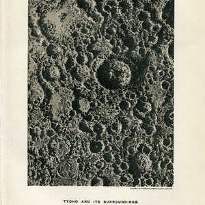 1910 Original Antique Print   Antique Astronomy Print   Tycho Lunar Crater print   Moon print   Celestial Art   Tycho crater