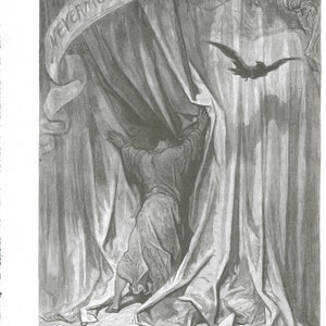 Gustave Dore Engraving – The Raven - Dore Print - Edgar Allan Poe - Book Illustration – Metal Engraving  Gothic Art - Gustave Dore Print