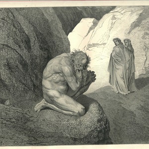 Gustave Dore Engraving of Plutus   Dore Print Antique Book Illustration   1880   Metal Engraving   Gothic Art Print  138
