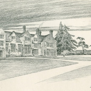 Gordon Home etching of Loseley Manor 1929 Vintage Print   Surrey view of Loseley   Antique Etching of Surrey   Loseley Manor view   24