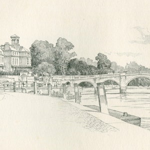 Gordon Home etching of Richmond Bridge 1929 Vintage Print   Surrey view of River Thames   Antique Etching of Surrey   Richmond view   14