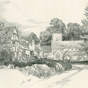Gordon Home etching of Betchworth 1929 Vintage Print   Surrey view of River Mole   Antique Etching of Surrey   Betchworth Church   2
