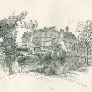 Gordon Home etching of Crowhurst Place 1929 Vintage Print   Surrey view of Crowhurst   Antique Etching of Surrey   Crowhurst  view   22