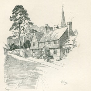 Gordon Home etching of Witley 1929 Vintage Print   Surrey view of Witley Village   Antique Etching of Surrey   Witley view   17
