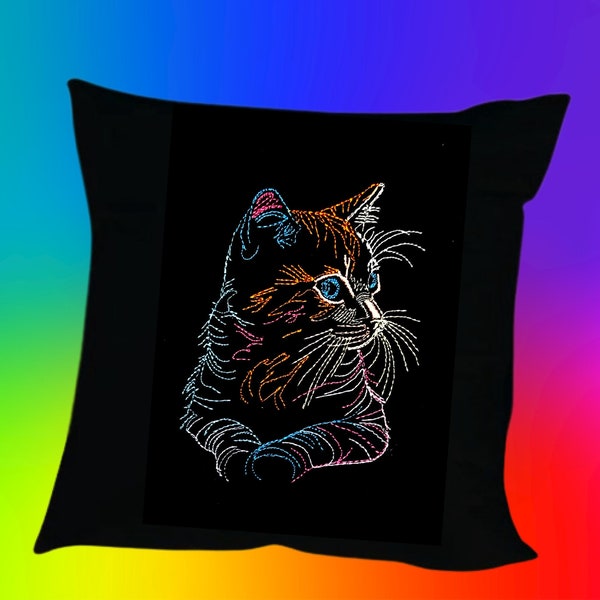 Motif de broderie Machine chat, chat arc-en-ciel, motif tête de chat, motif de broderie chat, cerceau 5 x 7, chat mignon 6 tailles, motif t-shirt