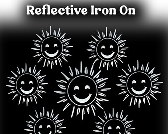 Sunshine Reflective Iron On Decals, Sun Transfers for Clothes, Back Packs, Jackets Hi Viz, Heat Transfer Vinyl, UK, Ultra Reflective 7 Pack