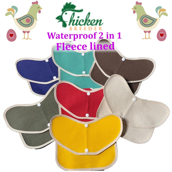 Chicken Saddle, Chicken apron, Hen protector, FLEECE WING PROTECTION ,Waterproof canvas Bantam chicken, Hen apron, X Small to X Large