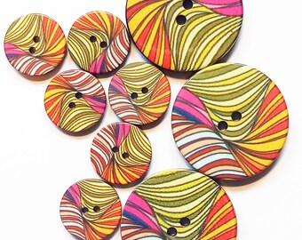 Set of 10 Multicolored Buttons, 20mm and 27mm, Card making, Embellishments, Swirly Buttons, UK SHOP