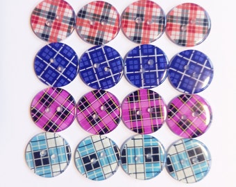 Set of Plaid Buttons, 20mm Tartan Buttons, 8, 10, 12, 14, 16, 18, 20 Sets, Gingham Check Buttons, Card making, Embellishments, UK SHOP