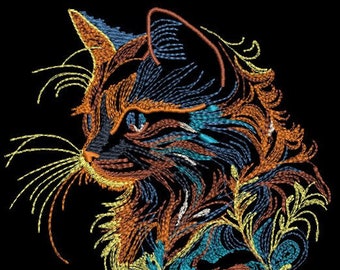 Katze Stickdatei, Regenbogen Katze, Katzenkopf Design, Katzenstickerei, 13 x 18 Rahmen und größer, 9 Größen, süße Katze, T-Shirt Design