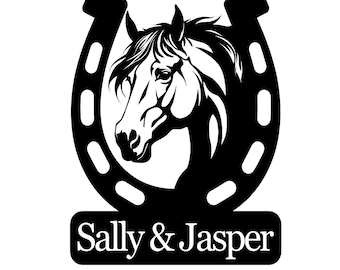 Vinilo adhesivo personalizado con cabeza de caballo – Calcomanía con nombre personalizado para remolques y furgonetas para caballos