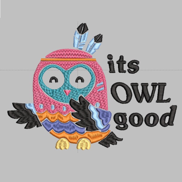 Cute Owl Embroidery File Design, Its Owl Good  , Kids T Shirt Instant Download, Machine Embroidery, Indian Owl 17 File Formats, 5 X 7 HOOP