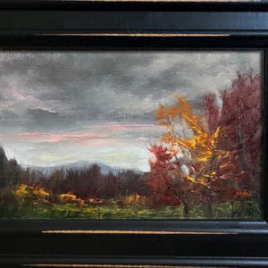 Dipinto a olio autunnale originale - Arte dell'albero strutturata, toni della terra, paesaggio tonalista del cielo malinconico, accogliente arredamento autunnale, regalo fatto a mano, opera d'arte incorniciata