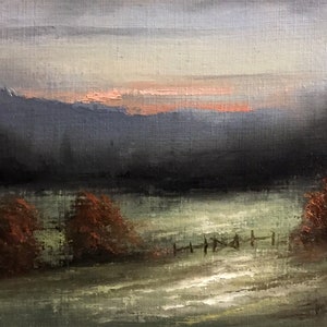 Smoky Mountains Commissioned Oil Painting, Sunset Impressionist Textured Semi-Abstract Moody Landscape, Hand-Painted Art- 16x20&quot;, 18x24&quot;