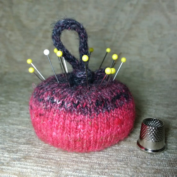 Wool & Silk Pincushion in Gradient Pink and Black