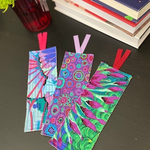 Quilted Fabric Bookmarks, Set of 3, Pink, Red, & Purple Floral Abstract Print