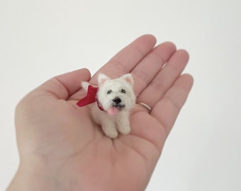 Tiny needlefelt west highland terrier, needlefelt dog, miniature dog, MADE TO ORDER