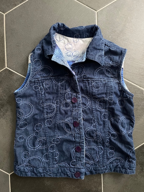 retro reversible embroidered tie dye & denim vest