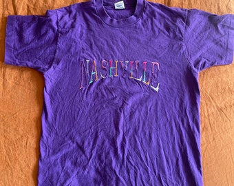 Vintage 90s Single Stitch Made in USA Nashville Purple Shirt Size Medium Unisex