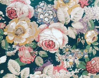 Vintage Sanderson ‘Amelia’ Ivory Pink /& Green Floral Cotton Fabric Panel 20x18”