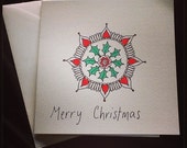 Christmas card, FIVE in a set, FREE UK Shipping, mandala design, hand-drawn
