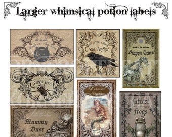 Whimsical potion bottle labels for Halloween! Digital download
