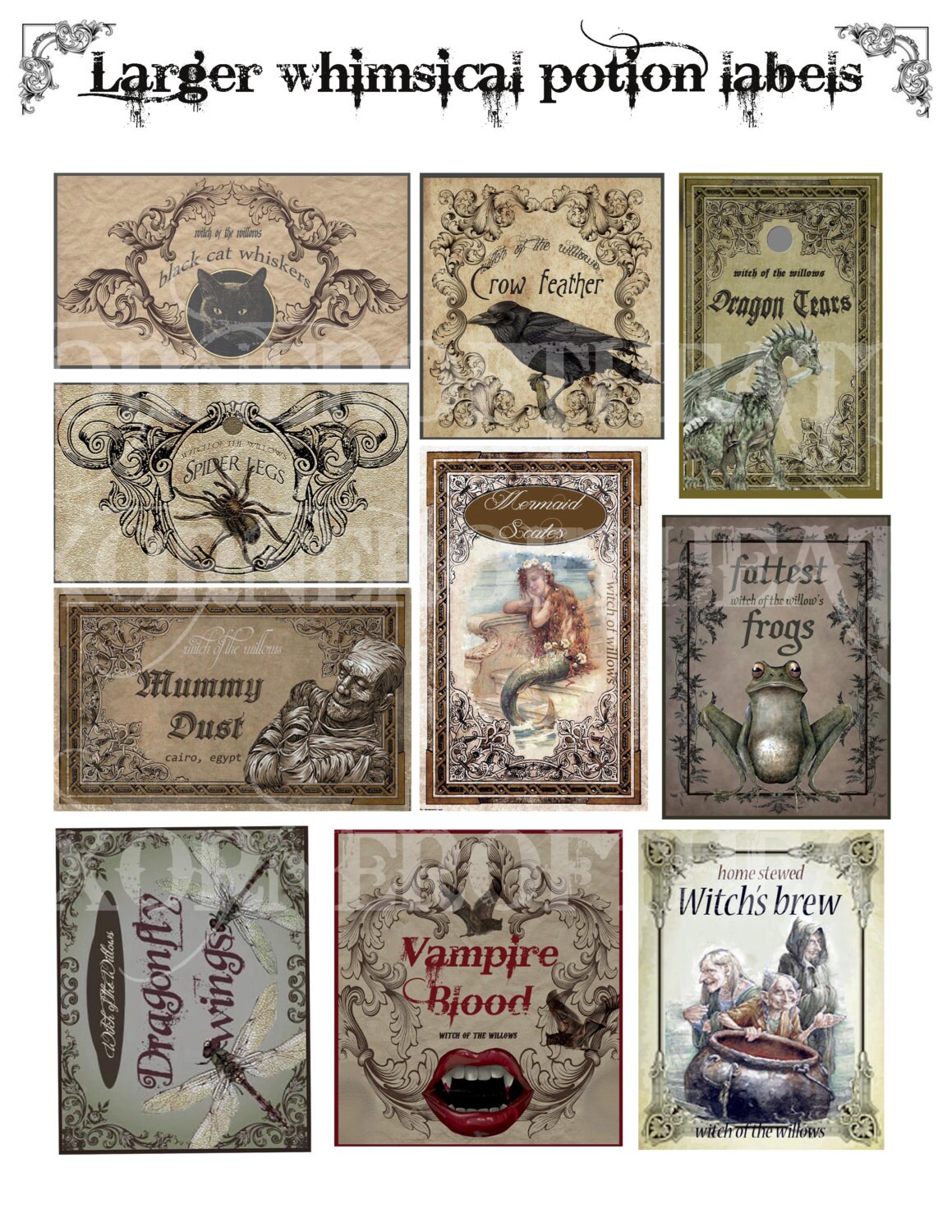 Whimsical potion bottle labels for Halloween Digital download Etsy