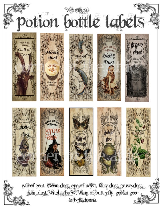 whimsical potion bottle labels for halloween digital download etsy