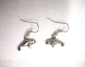 3D SEA COW Manatee Endangered Species Ocean Life Pewter Charms Drop Dangle Pair of Earrings