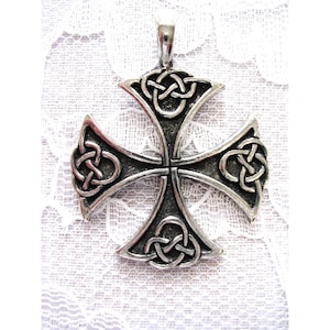CELTIC Maltese Cross Infinity Scroll KNOT Iron Cross Cast Pewter Pendant on Adjustable Cord Necklace
