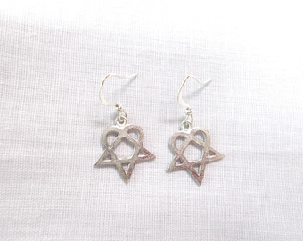 HEART PENTAGRAM Love Metal Pewter Charms USA Pewter Dangling Rock Goth Musical Earrings