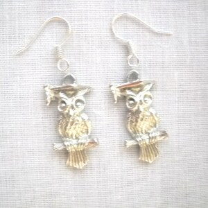 New School GRADUATION OWL in Cap Super Detailed Pewter Bird Charm on 14g Aurora Borealis cz Belly Ring Navel Bar Body Jewelry