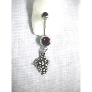 Vinyard Fruit Bunch of Grapes CONCORD GRAPES Wine Country Charm On Dazzling SINGLE Deep Purple cz Gem 14g Belly Ring Foodie Body Jewelry