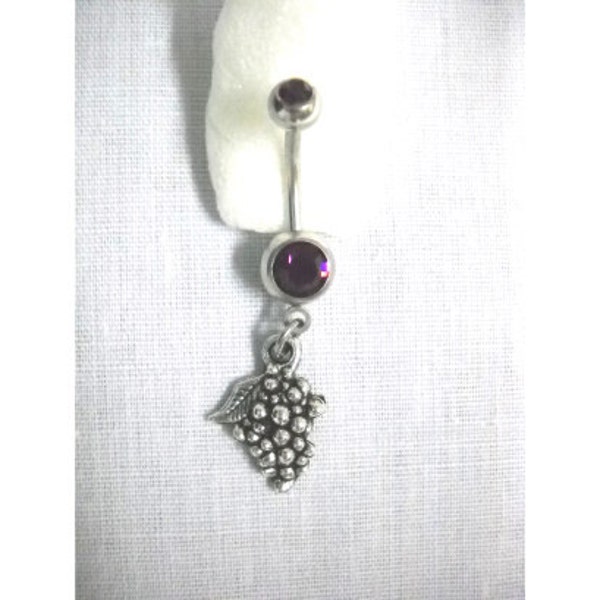 Vinyard Fruit Bunch of Grapes CONCORD GRAPES Wine Country Charm On Dazzling SINGLE Deep Purple cz Gem 14g Belly Ring Foodie Body Jewelry