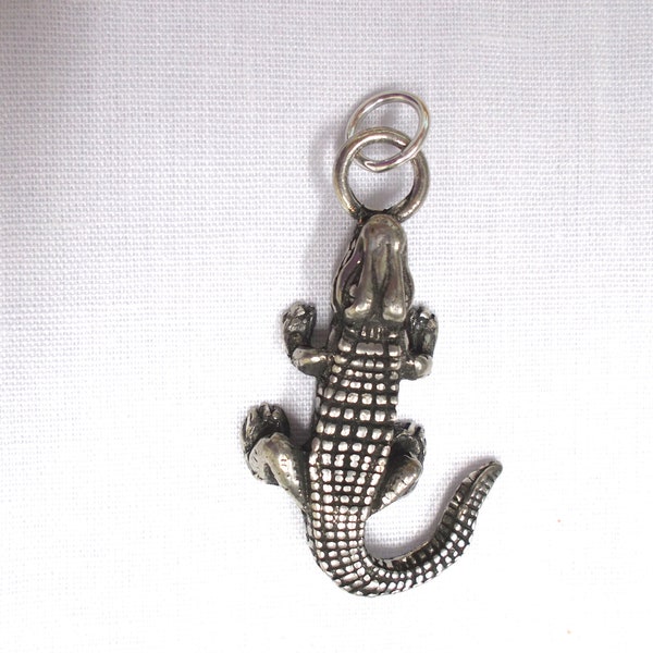 Detailed 3D ALLIGATOR GATOR Swamp Gator Louisiana Florida Solid Hand Cast Silver Pewter Pendant on Adjustable Cord Necklace