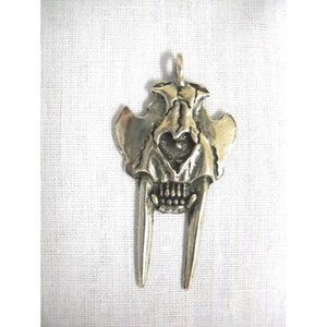 Detailed SABRETOOTH TIGER SKULL & Jaw Bone Solid Hand Cast Silver Pewter Pendant on Adjustable Cord Necklace Fossil Extinct Tigers
