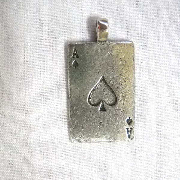 Playing Card ACE Of SPADES Pewter Pendant on Adjustable Cord Necklace Cards Gamer Atlantic City Gambling Motorhead Metal Music