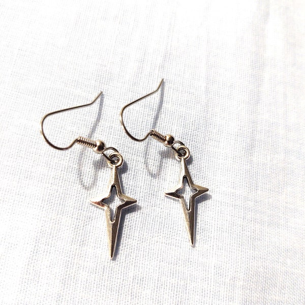 Night Star Long Point Stars Silver Alloy Charms Dangling Small Charm Fashion Pair of Earrings