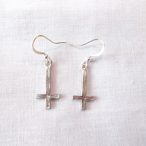 Satanic Occult INVERTED CROSS Ritual Evil Crosses American Pewter Charms Dangling Real Metal Dark Side Earrings