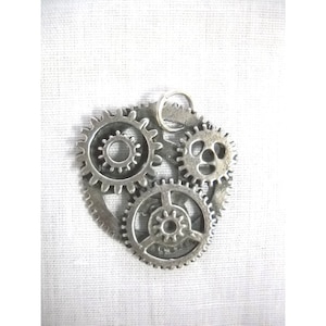 STEAMPUNK Revolution Art Simple Cluster with Multiple Gears & Cog Pieces Solid Hand Cast USA Pewter Pendant on Adjustable Cord Necklace