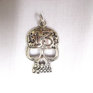 Gothic 13 SKULL HEAD Metal Fashion Statement Silver Alloy Metal Pendant on Adj Cord Necklace