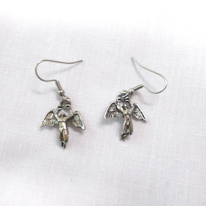 Icarus Swan Song Celtic Angel Pewter Detailed Rock & Roll Dangling Pair of Charm Earrings